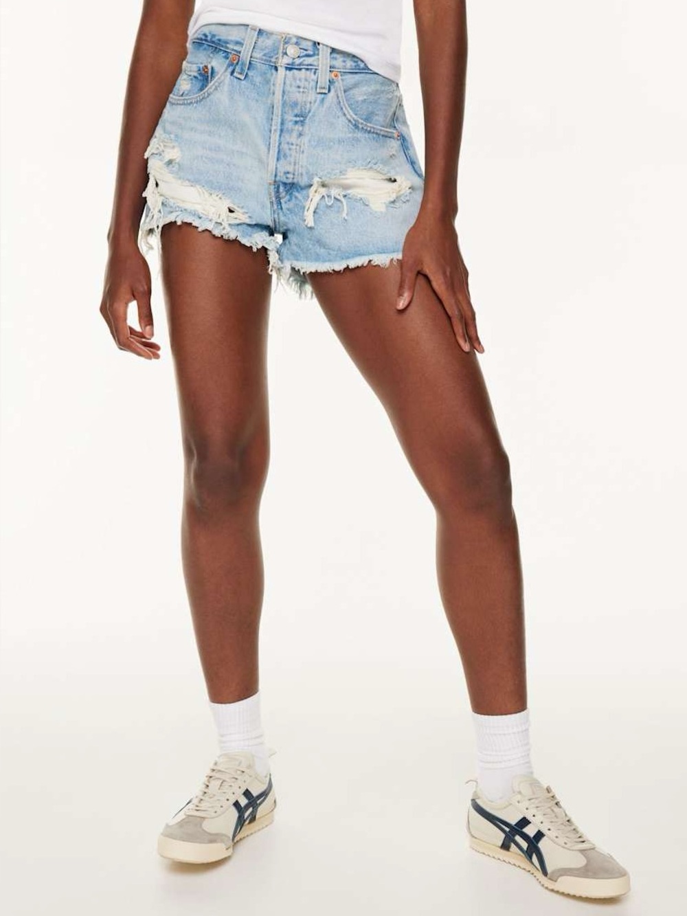 Levi's 501 Light Blue Distressed High-Rise Denim Shorts